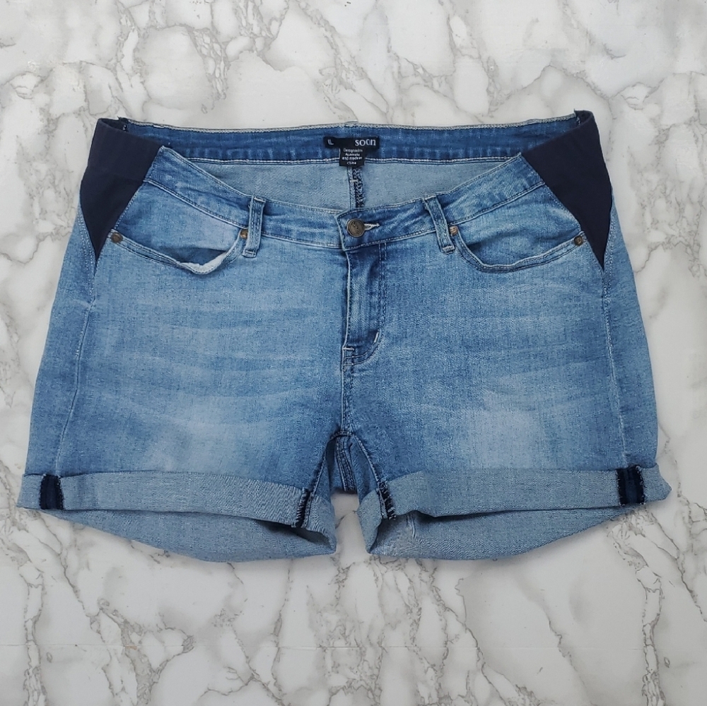 Soon Maternity Blue Denim Jean Shorts - XL